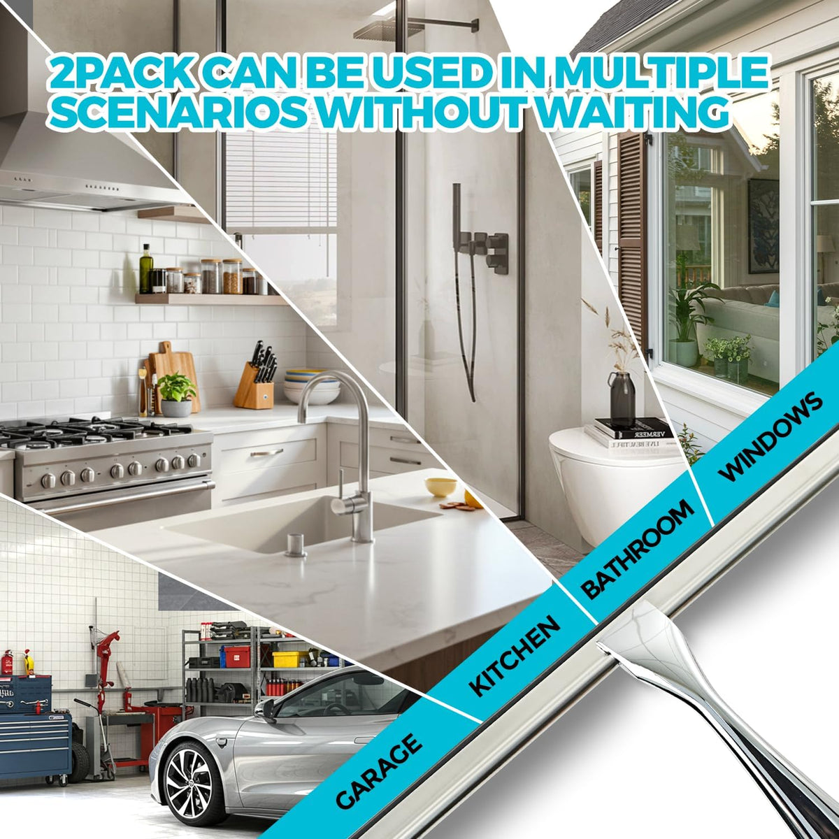 ALFLOD 2pcs Shower Squeegee for Glass Doors with Adhesive Hanging Hook Set