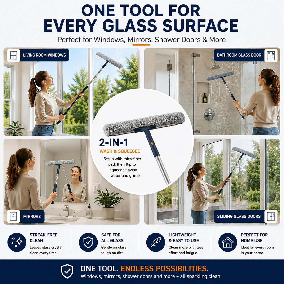 Window Squeegee Kit with Pole and Scrubber, (12" & 16" Set)