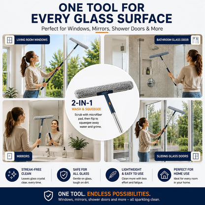 Window Squeegee Kit with Pole and Scrubber, (12" & 16" Set)