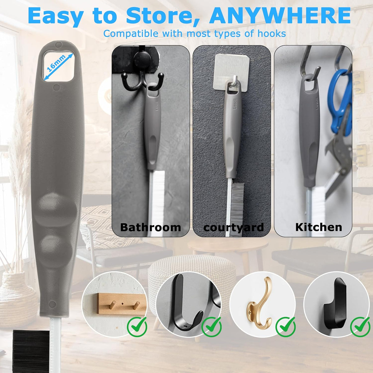 2026 NEW Ergonomic Anti-Slip Handle Grout Brush, 2Pcs Crevice Cleaning Brush, Hard Bristle Multi-Purpose Cleaning Tools, Small Cleaning Brush for Household Use Kitchen Bathroom, Right Hand