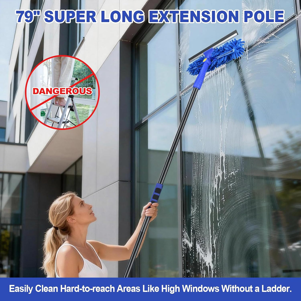 Wontolf 13pcs Window Cleaning Kit with Bucket 3 Gallon, 2-in1 Window Squeegee with 79" Long Handle, Professional Window Washing Equipment Cleaner Tool for Home Outdoor Commercial Use