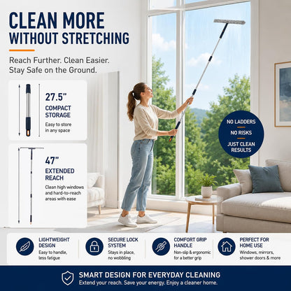 Window Squeegee Kit with Pole and Scrubber, (12" & 16" Set)