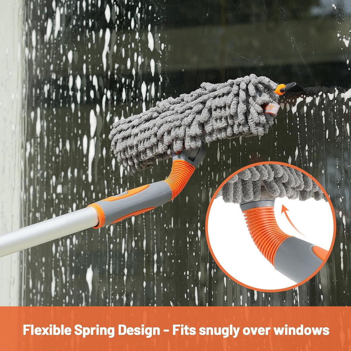 Eazer 89'' Squeegee Window Cleaner 2 in 1 Rotatable Window Cleaning Tool Kit with Extension Pole, Window Washing Equipment with Bendable Head for Indoor/Outdoor Window and Car Glass