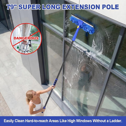Wontolf 4-in-1 Window Squeegee, 79'' Window Cleaner Tool with Extension Pole, Window Cleaning Kit with Storage Bag, Rotatable Window Washing Kit Equipment for Home, Outdoor High Windows, Glass, Shower