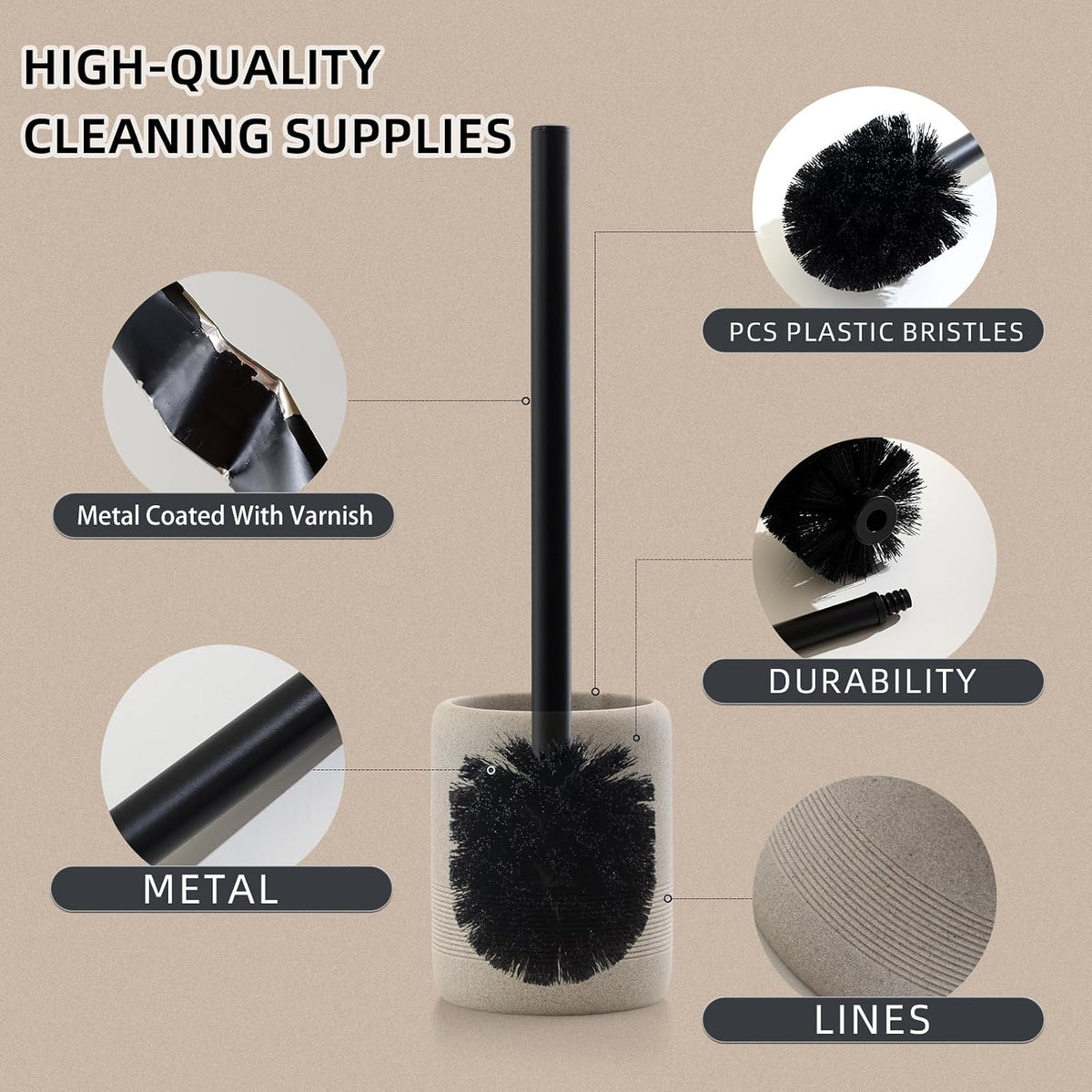 Toilet Brush and Holder Set, 2 PCS,Simple Sandstone Look,Beige