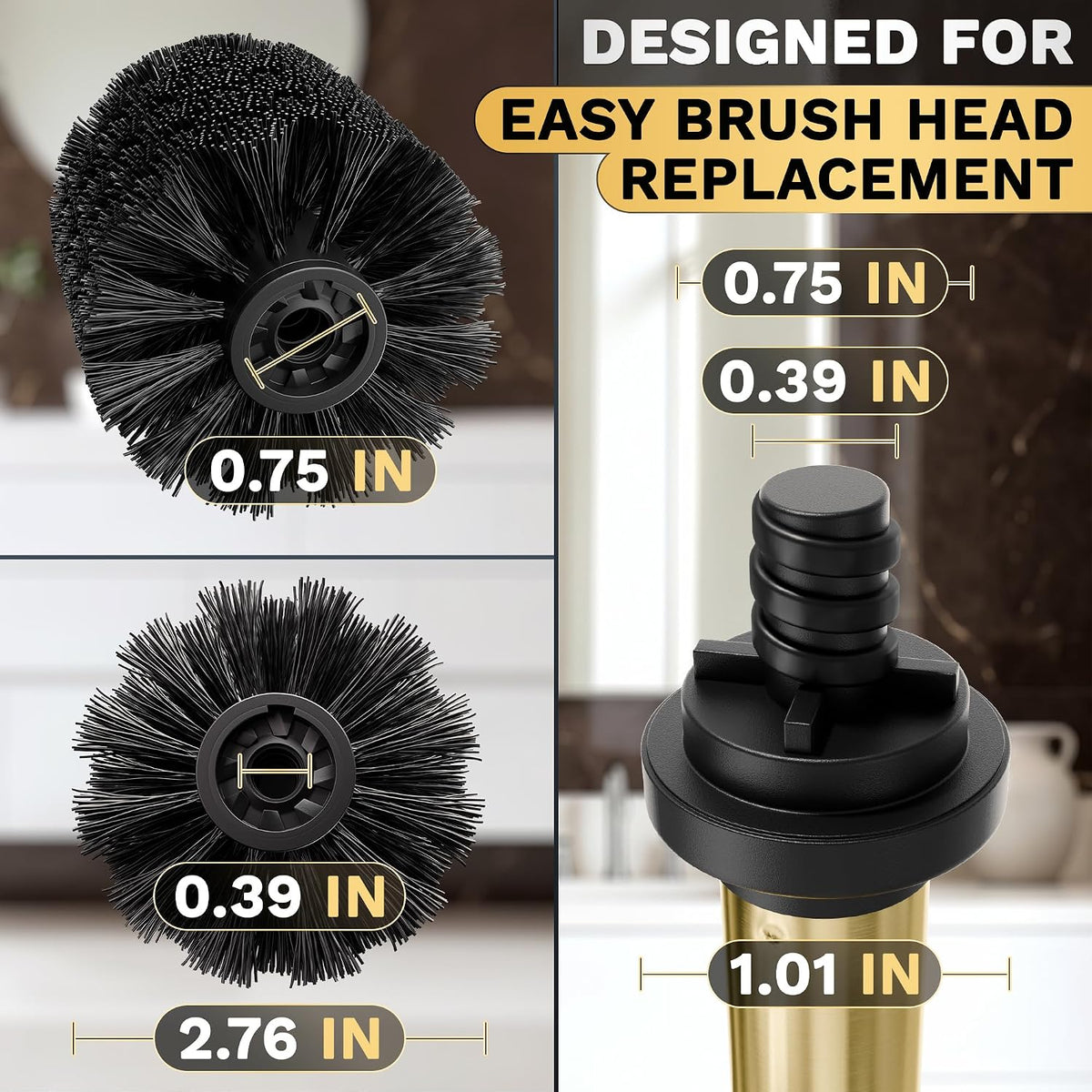 Stainless Steel Toilet Brush and Holder Set, Splash Guard (Brushed Gold)