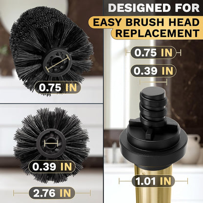 Stainless Steel Toilet Brush and Holder Set, Splash Guard (Brushed Gold)