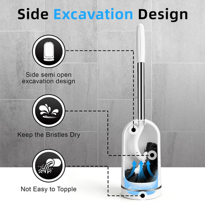 AONEZ White Toilet Brush Set, Deep Under-Rim Cleaning, Vented Holder