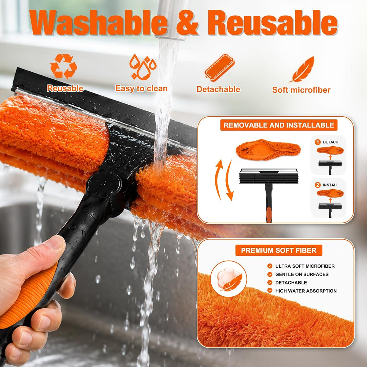LAANPOLE 26FT Window Squeegee with Extension Pole, 2-in-1 Squeegee for Window Cleaning, Professional Cleaning Kit for Home with 20FT Telescoping Pole for Outdoor Indoor Use