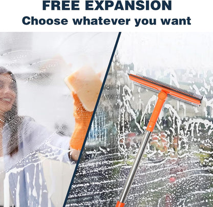 Professional Window Squeegee with 10-55" Extension Poles,2 in 1 Window Cleaner with Long Stainless Steel Handle,Sponge Car Window Squeegee for Gas Station, Glass,Shower