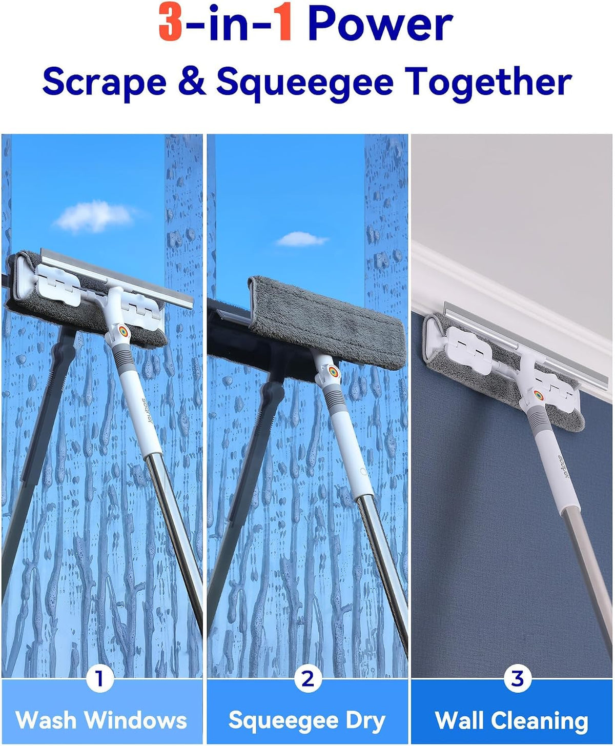 CTIME 80" Professional Window Squeegee Kit with Extension Pole, 5 Cloths