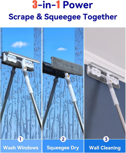 CTIME 80" Professional Window Squeegee Kit with Extension Pole, 5 Cloths
