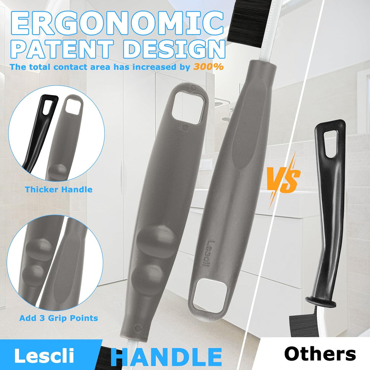 2026 NEW Ergonomic Anti-Slip Handle Grout Brush, 2Pcs Crevice Cleaning Brush, Hard Bristle Multi-Purpose Cleaning Tools, Small Cleaning Brush for Household Use Kitchen Bathroom, Right Hand