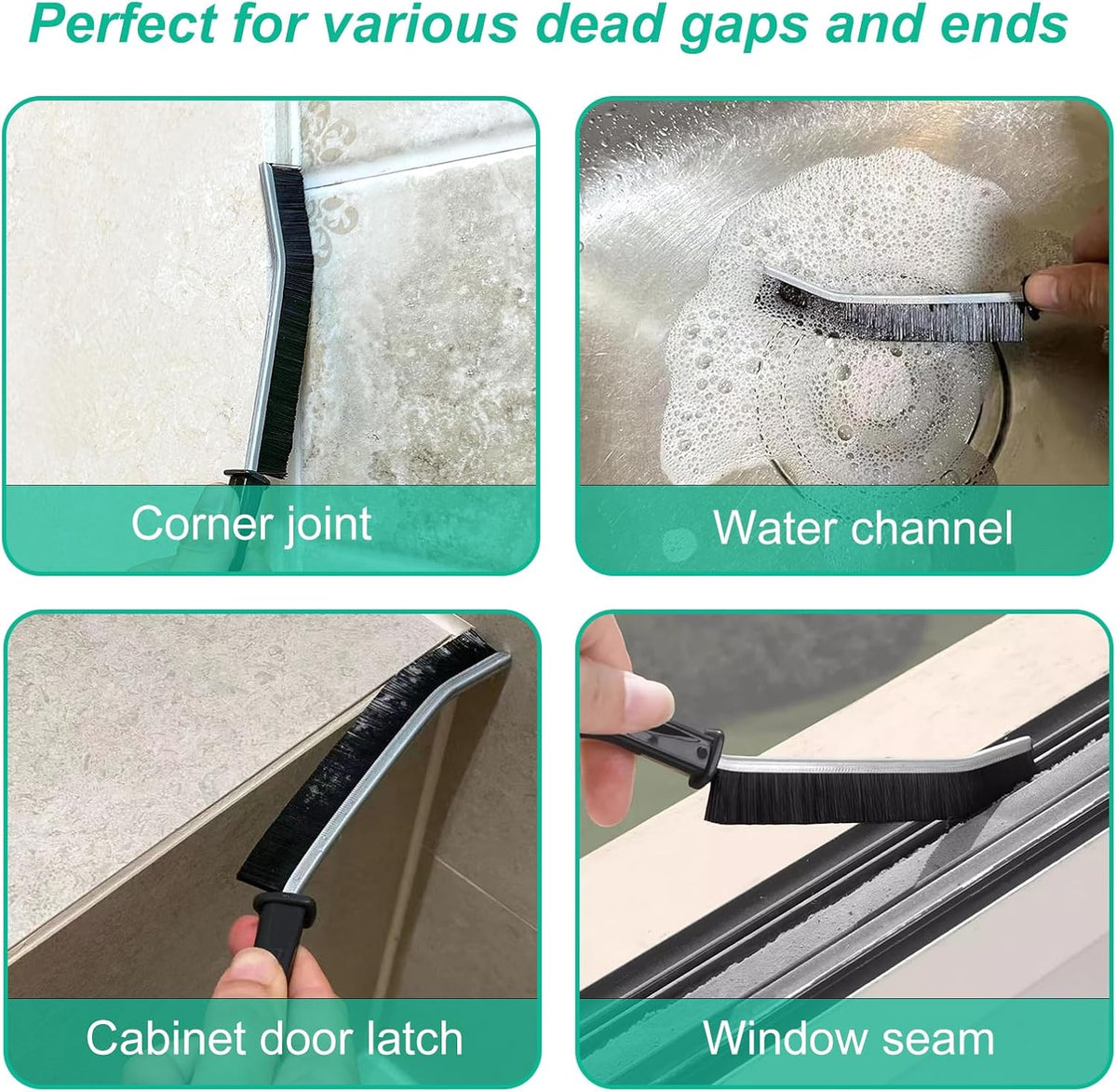 OKOM Multifunctional Stainless Steel Crevice Cleaning Brush - Hard Bristles for Kitchen & Bath Gap Cleaning