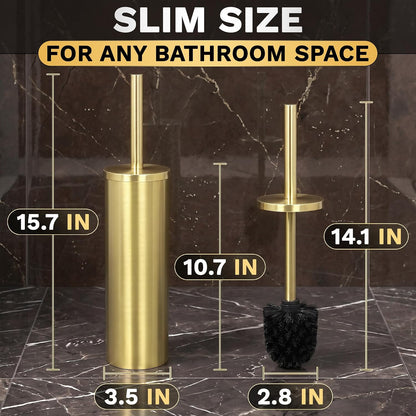 Stainless Steel Toilet Brush and Holder Set, Splash Guard (Brushed Gold)