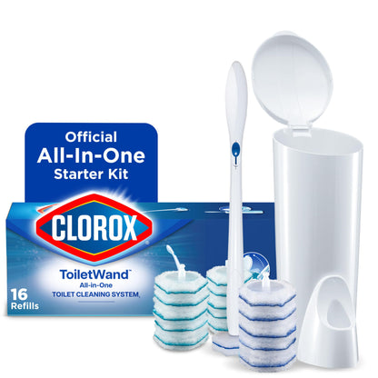 Clorox ToiletWand Toilet Cleaning Kit, 1 Starter Kit with 16 Refill Heads