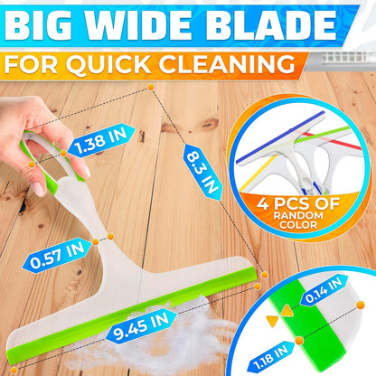 4 Pcs Hand Squeegee for Shower Glass, 9.45 in Silicone Blade