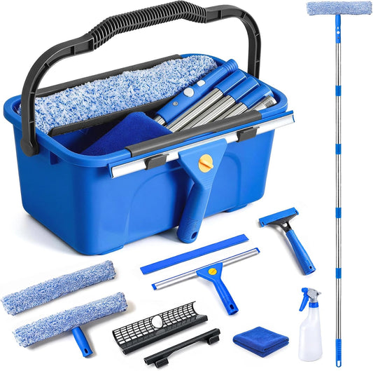 Window Cleaning Kit with 3 Gal Bucket 76" Long Handle Window Squeegee