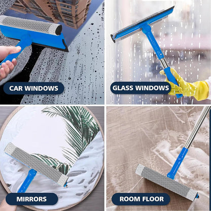 2 in 1 Window Squeegee with 55"&10" Steel Handle for Gas Station,Home,Car