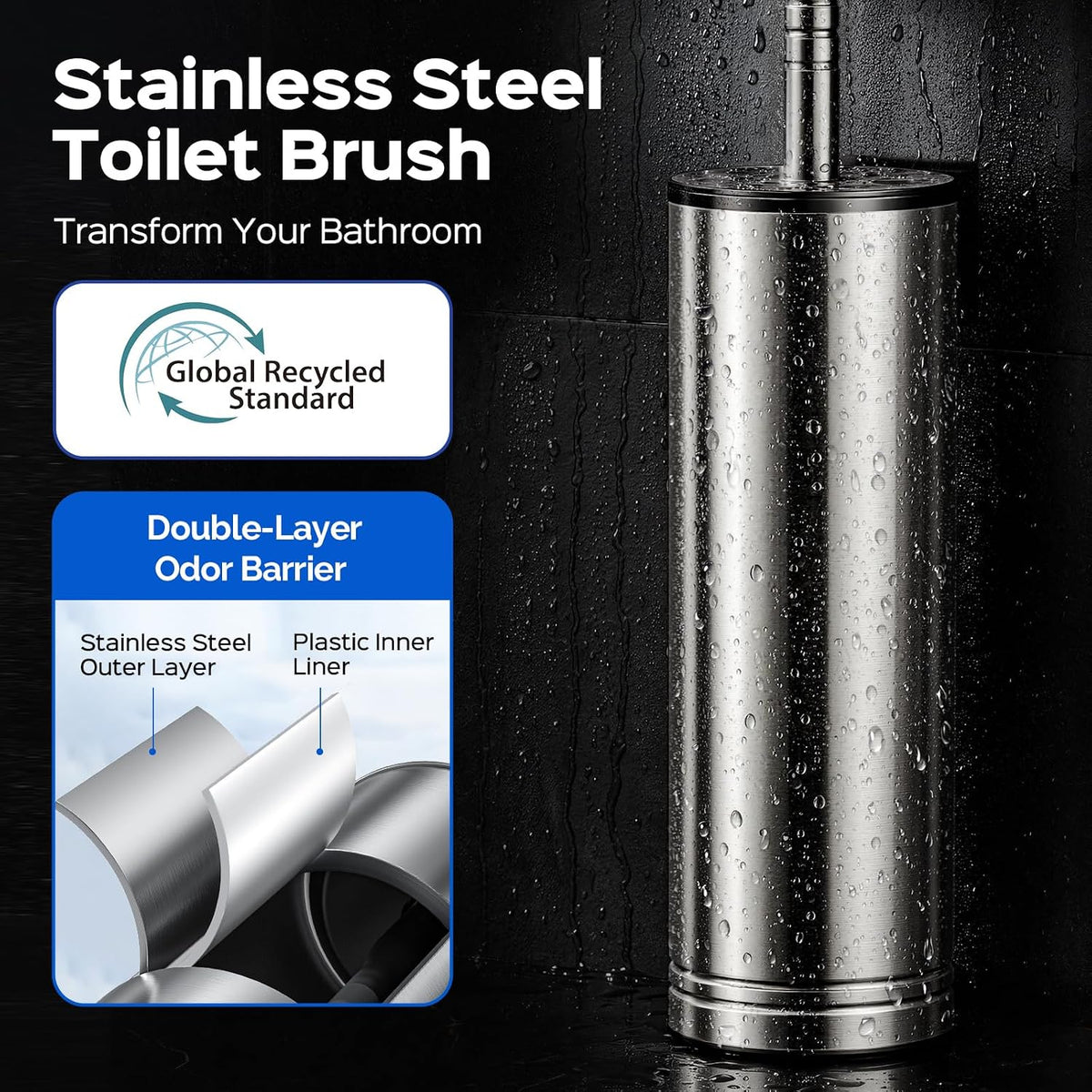 HAMITOR Toilet Brush and Holder Set: Stainless for New Bathroom Essentials