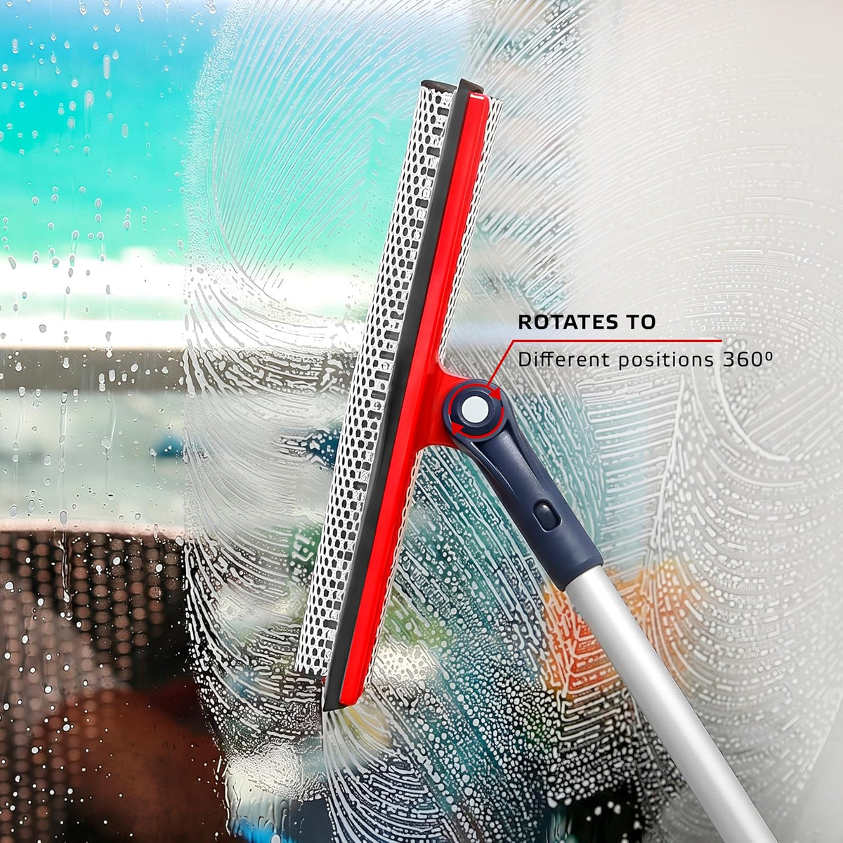 DSV Standard Professional Window Squeegee | 2-in-1 Window Cleaner Sponge and 10" Soft Rubber Strip with Extension Pole 50 Inch & 127 cm | Adjustable to Clean from Multiple Angles