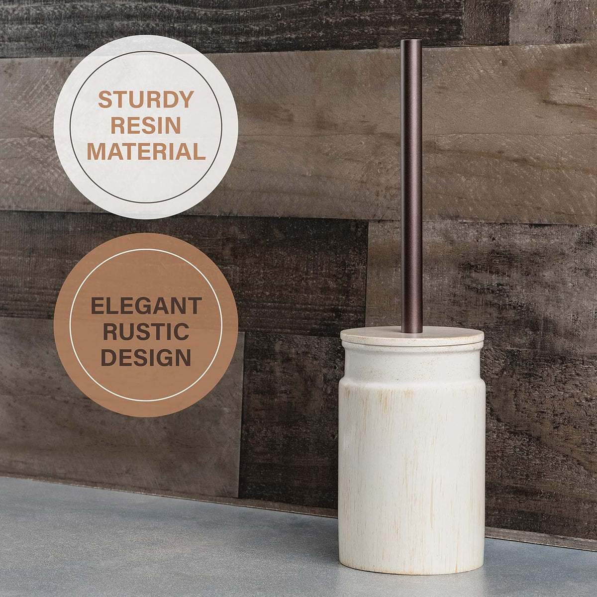 Rustic Luxe Toilet Brush and Holder Set - Beige Toilet Bowl Cleaner Brush with Strong Metal Handle - Long Bristles Toilet Bowl Brush and Holder - Rustic Farmhouse Decor