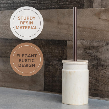 Rustic Luxe Toilet Brush and Holder Set - Beige Toilet Bowl Cleaner Brush with Strong Metal Handle - Long Bristles Toilet Bowl Brush and Holder - Rustic Farmhouse Decor